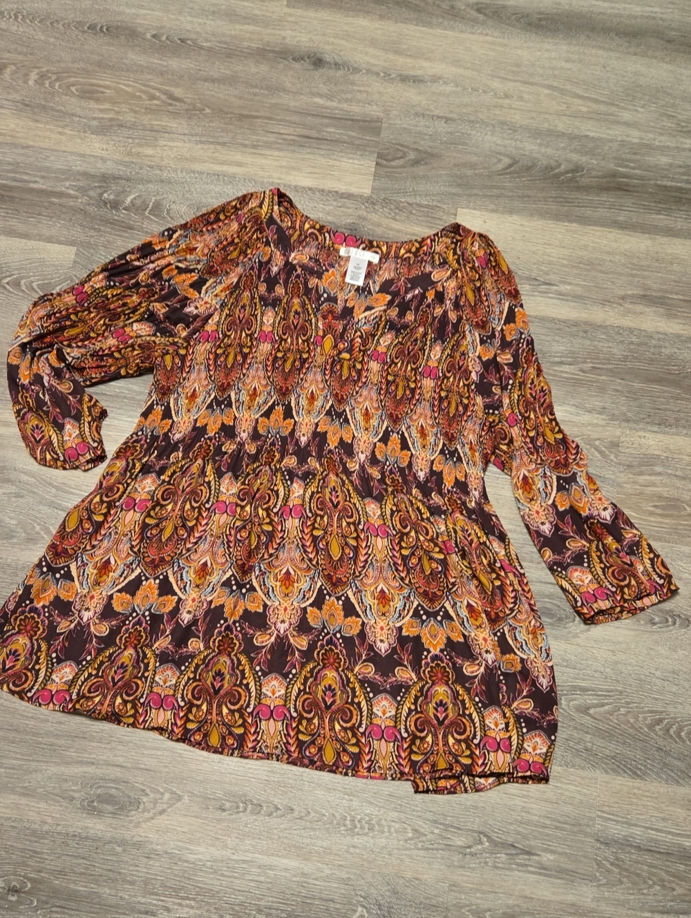 Spense Accordion Pleat Art Deco Print Blouse Size 1X